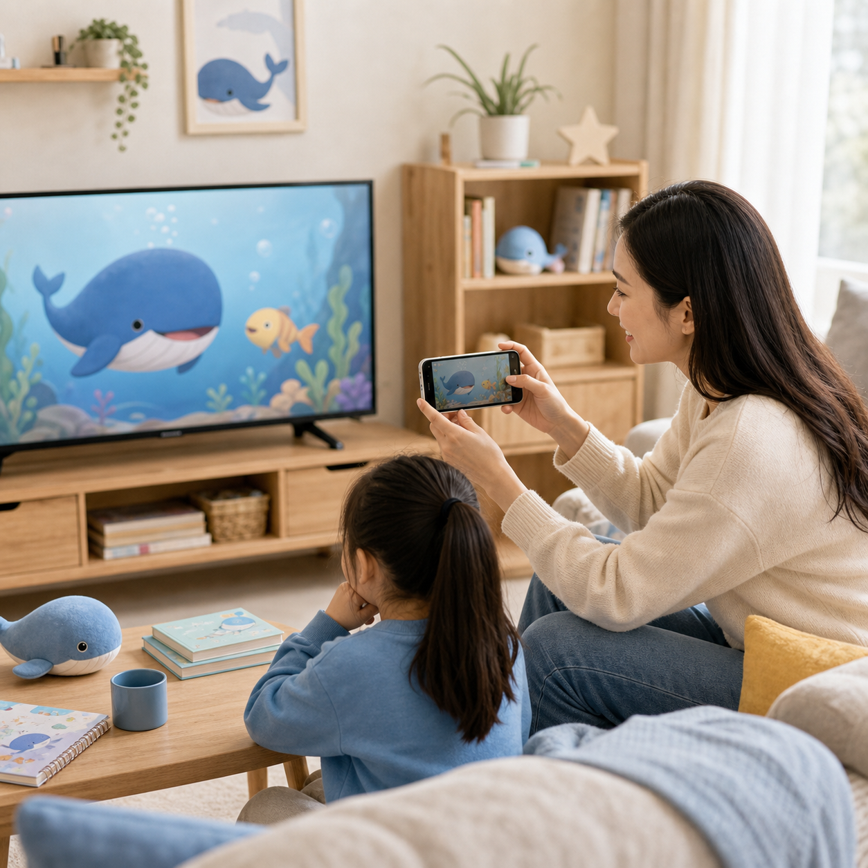 Child learning from English in an animation scene
