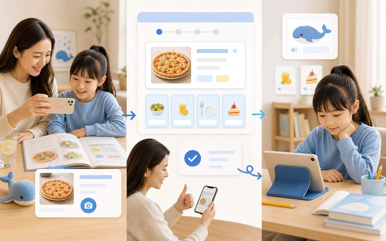 A family learning scene from photo capture to daily review